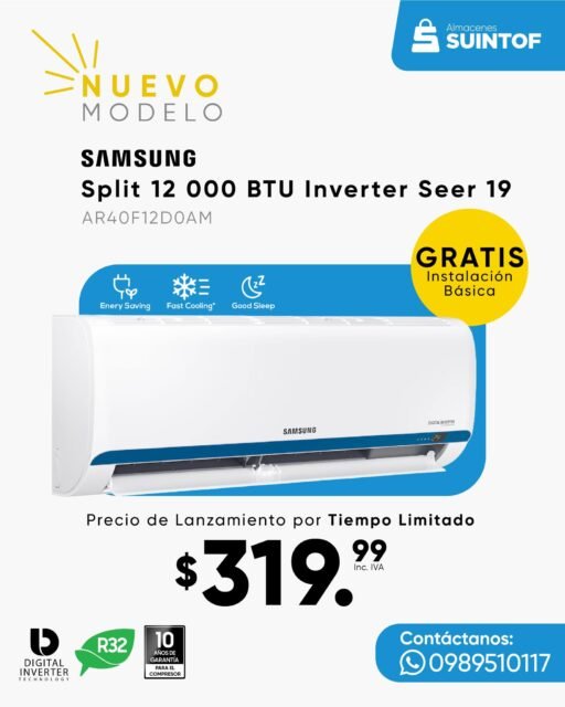 ❄️ ¡Nuevos aires acondicionados Samsung con precio de lanzamiento!
Acaban de llegar nuestros nuevos modelos y por tiempo limitado los tenemos con precio especial de lanzamiento 🔥
💰 Este precio estará disponible solo hasta fin de mes.
Si estabas pensando en comprar un aire acondicionado, este es el mejor momento para aprovechar.
📲 Escríbenos por WhatsApp 0989510117 y te ayudamos a elegir el modelo ideal para tu espacio.
#Suintof #samsung #airesacondicionados #inverter
